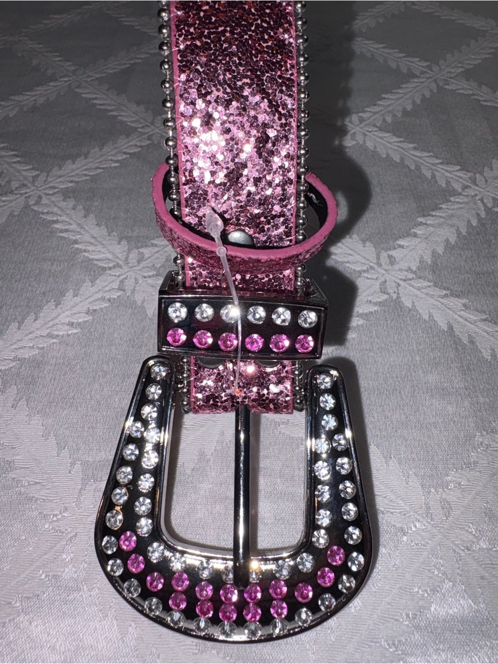 Girls' Pink Glitter Belt with Rhinestone Buckle-30in